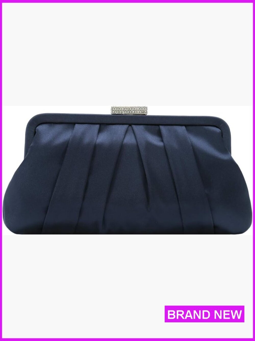 Satin Pleated Clutch Bag with Diamante Embellishment Formal Evening Handbag